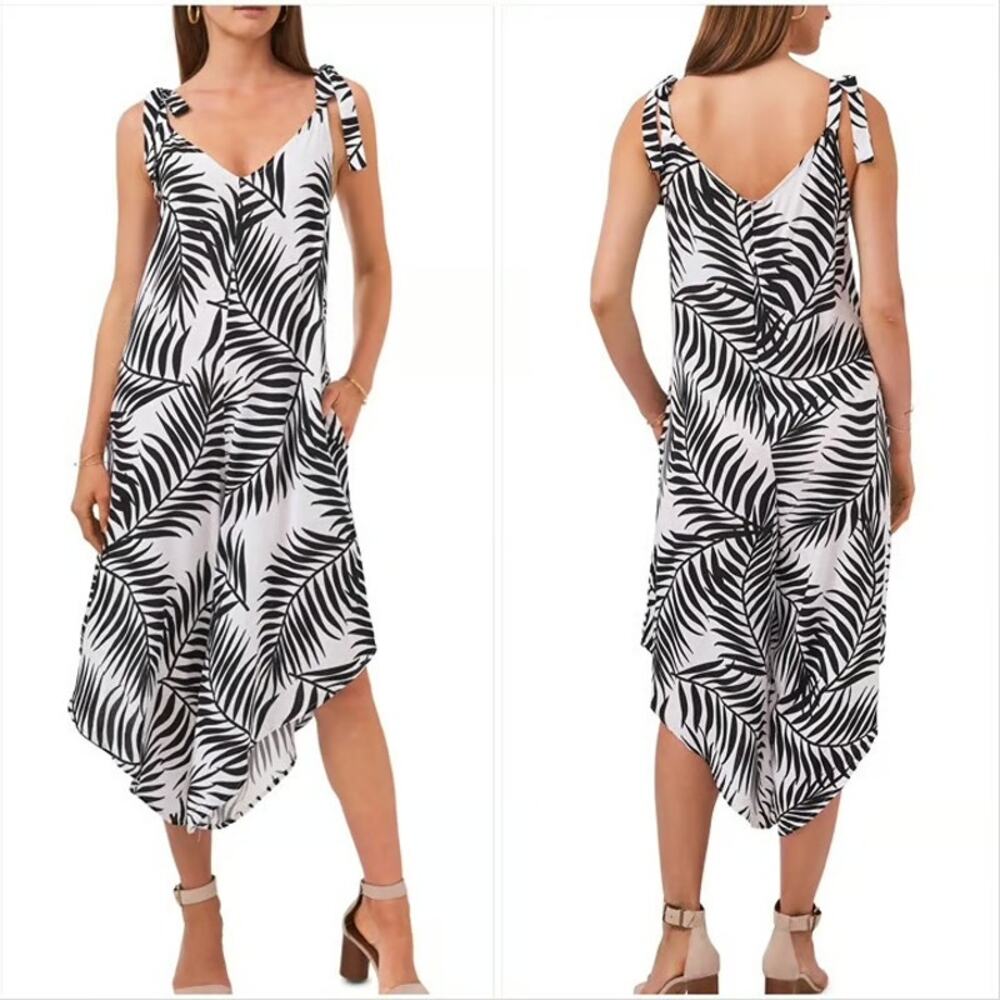 VINCE CAMUTO Women's PALM PRINT Sleeveless Jumpsuit BLACK & WHITE Rayon Size XS